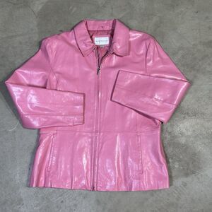 Worthington Women's Large Pink Genuine Leather Jacket Blazer Coat Biker Lined
